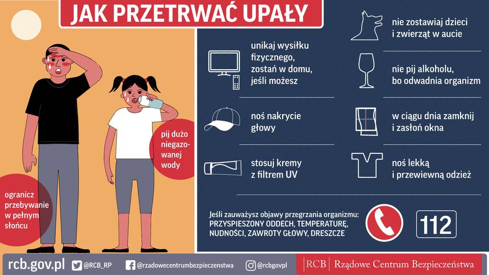 Jak przetrwać upał, informacje RCB.